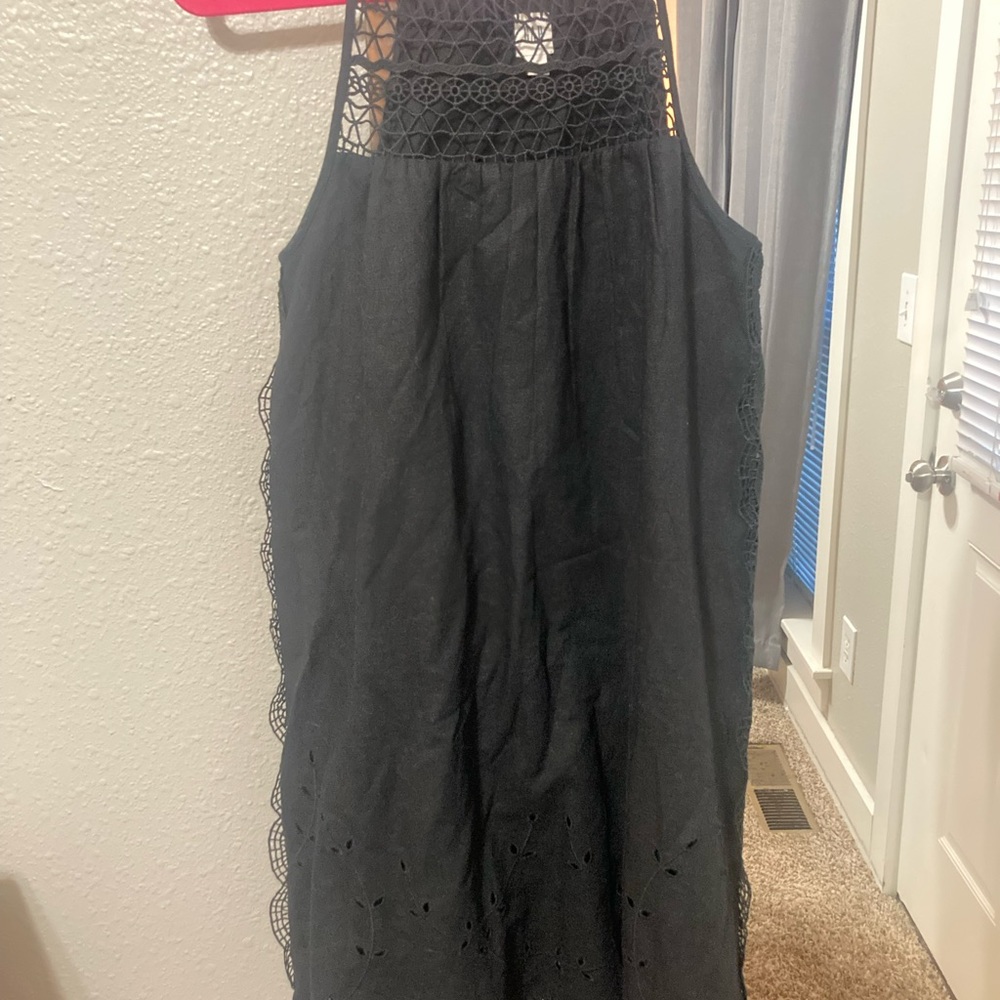 Gap black mini dress with embroidered and eyelet detail